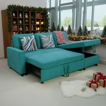 Hommoo Flannelette Reversible L-Shaped Sleeper Sofa Bed, Modern Sectional Couch Sofa Bed with Storage, Pull-Out Couch Sofa for Living Room, Bedroom and Office, Green