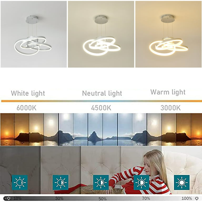 Modern LED Chandelier, 5 Rings Chandelier(D=23.62),Dimmable Led Chandelier  for Dining Room with Remote Control,Silver LED Pendant Lighting Hanging