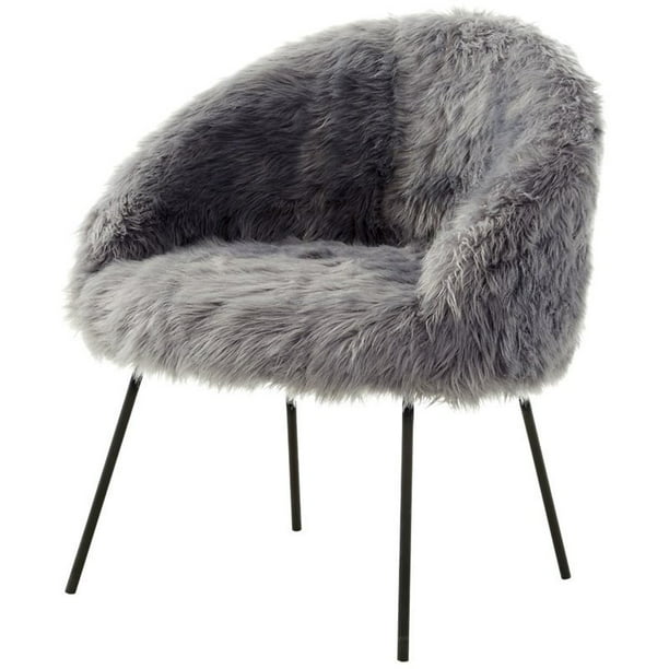 Posh Living Anthony Faux Fur Fabric Accent Chair With Metal Legs In Gray Walmart Com Walmart Com