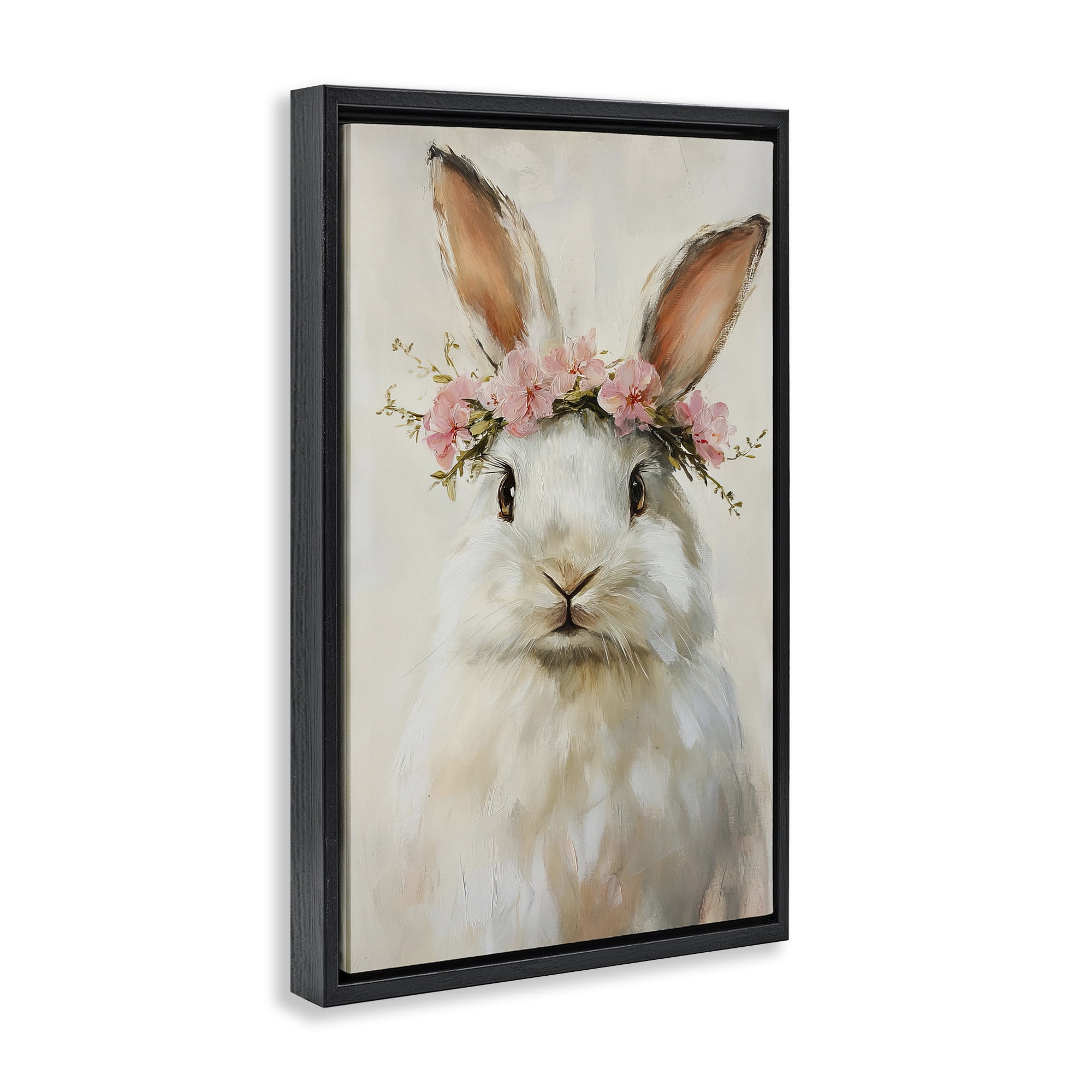 Stupell Industries Bunnykins with Pink Crown Black Framed Floater Canvas Wall Art, design by Tina LeCour