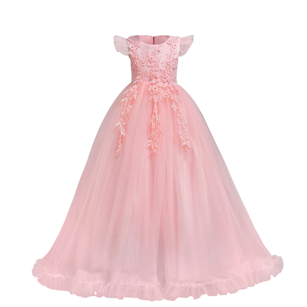 IBTOM CASTLE Flower Girl Lace Long Dress for Kids Wedding Bridesmaid ...