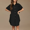 thumbnail image 4 of Horkkom Shirt Dresses for Women Summer Beach Mini Button Down Dress Solid Color Short Sleeve Sundresses with Pocket Black L, 4 of 8