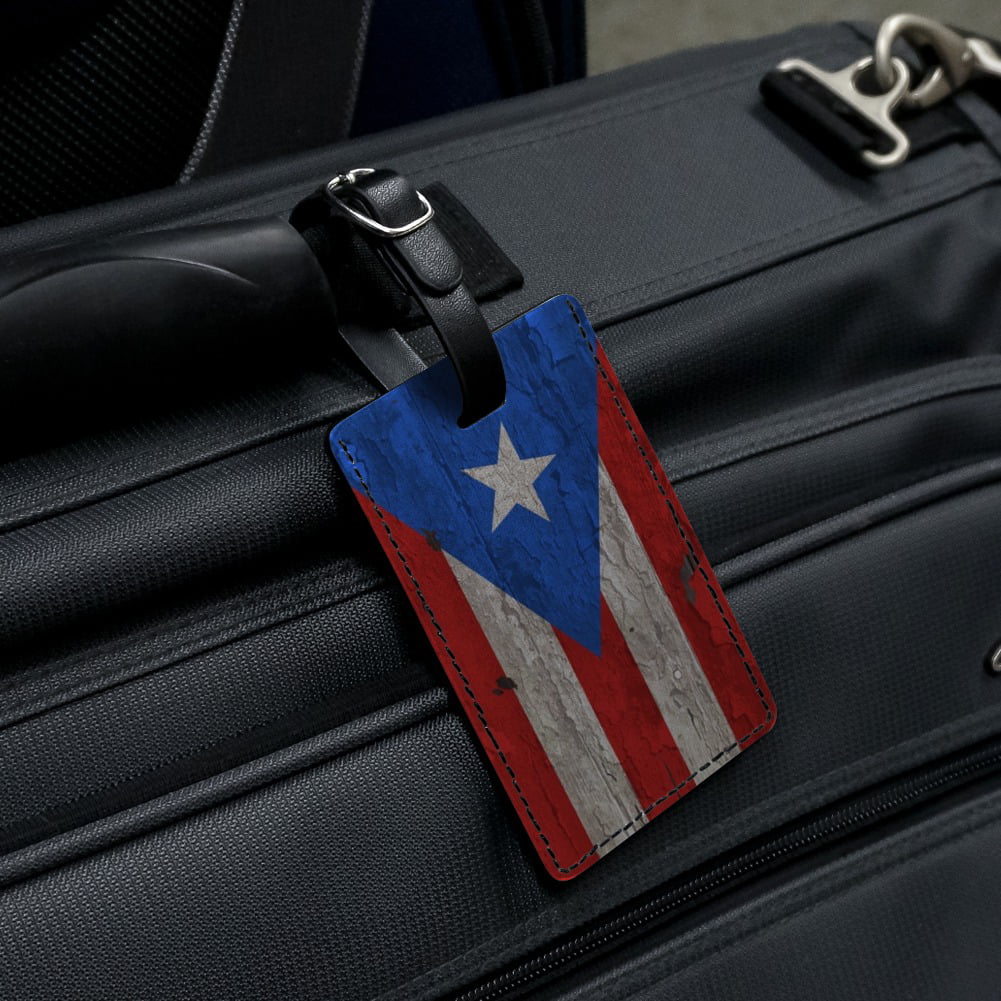 Rustic Distressed Puerto Rico Flag Rectangle Leather Luggage Card ID Tag 