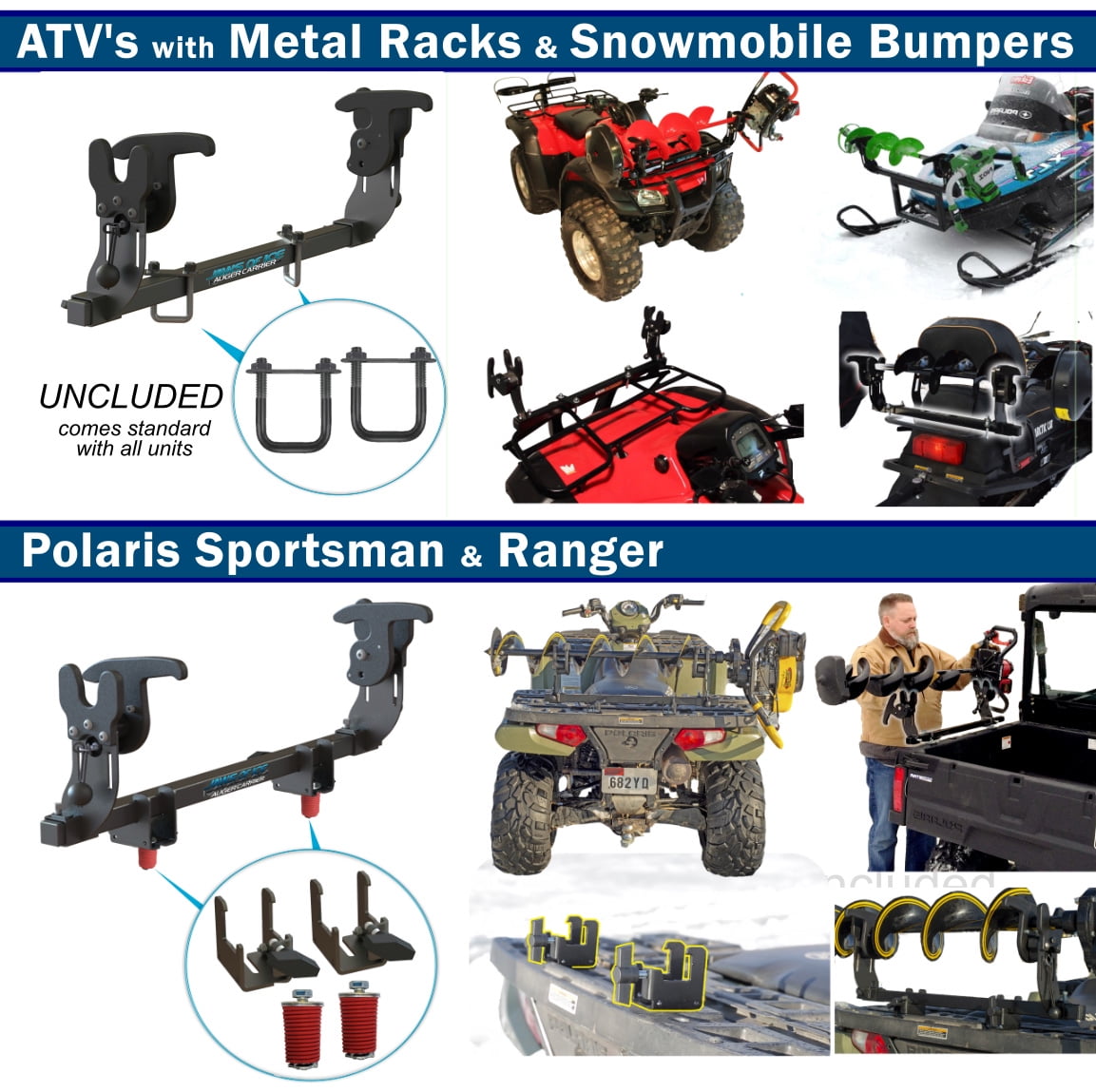 All Season Multi-Purpose 3-PLACE Carrier Rack Holder ATV Snowmobile UTV Mount 