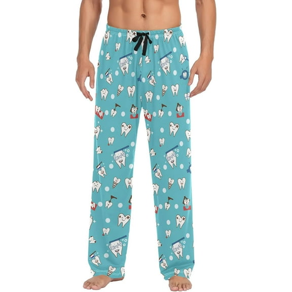 Top-kevin Cartoon Funny Teeth Pattern Pajamas For Men Pants with Pockets Comfy Mens Pj Pants for Winter Christmas Gifts