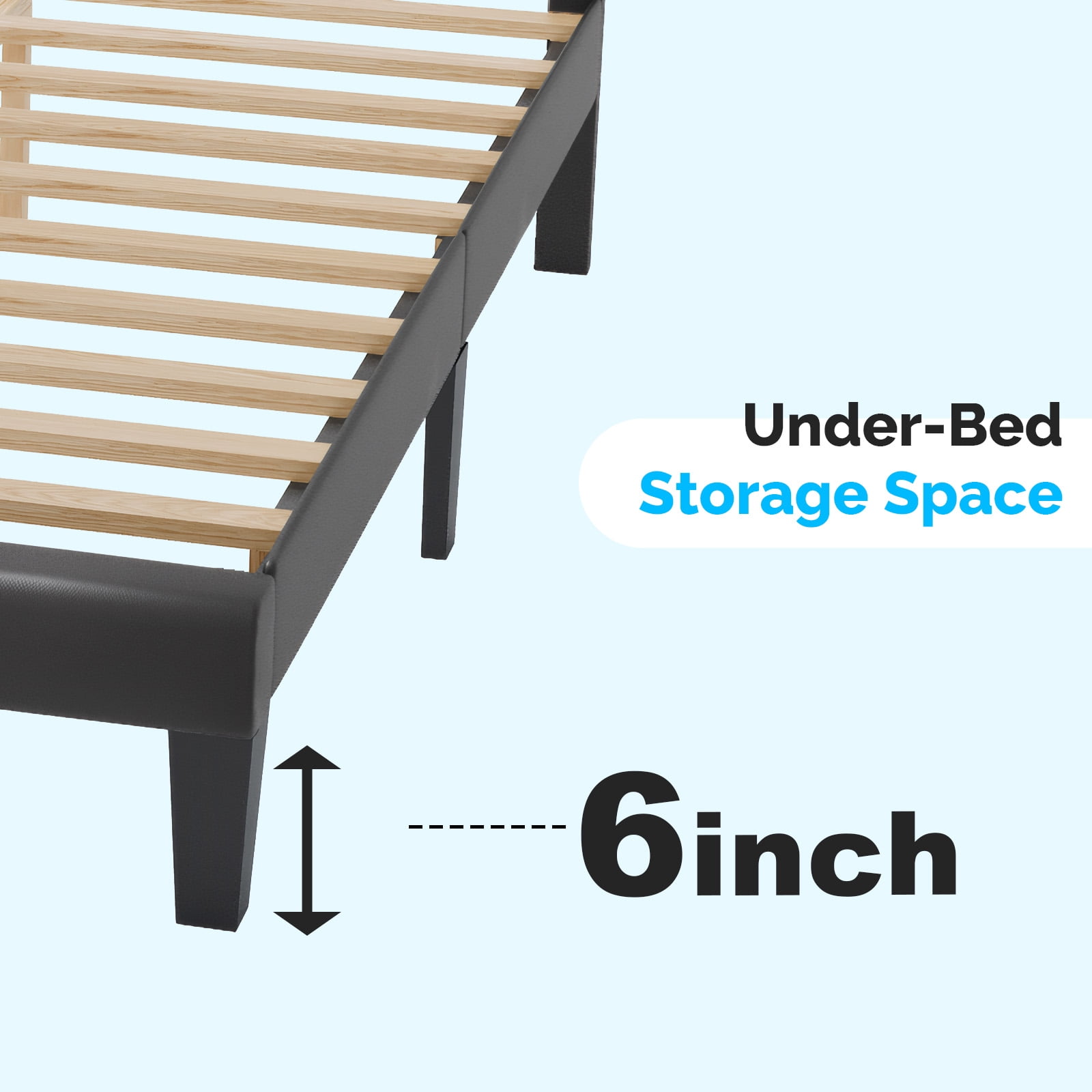 UBesGoo Bed Frame Full Size Upholstered Platform Bed Frame with Headboard,  Mattress Foundation with Wood Support, Black