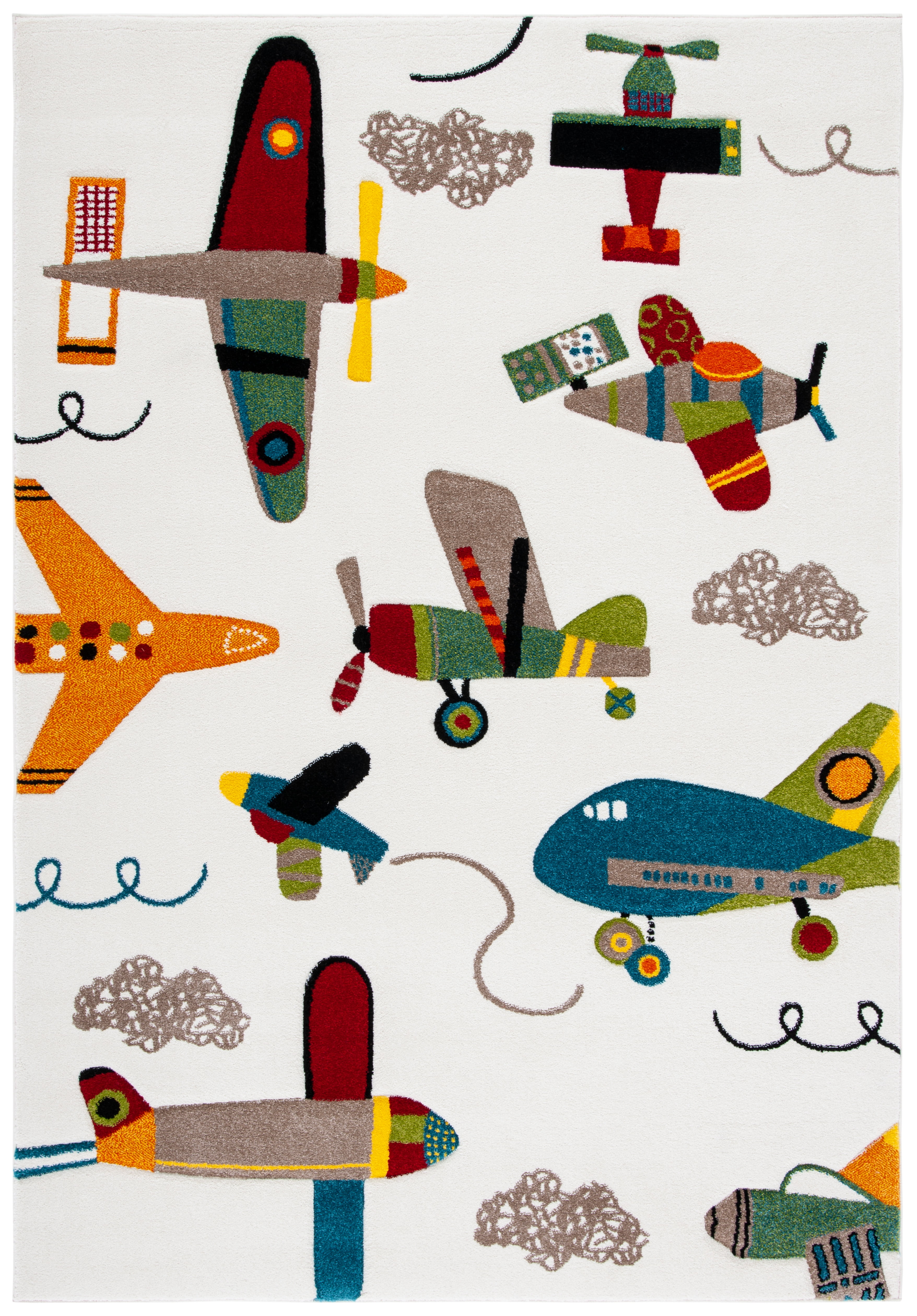 SAFAVIEH Carousel Kids Caroline Airplanes Area Rug, Ivory/Blue, 8' x 10'