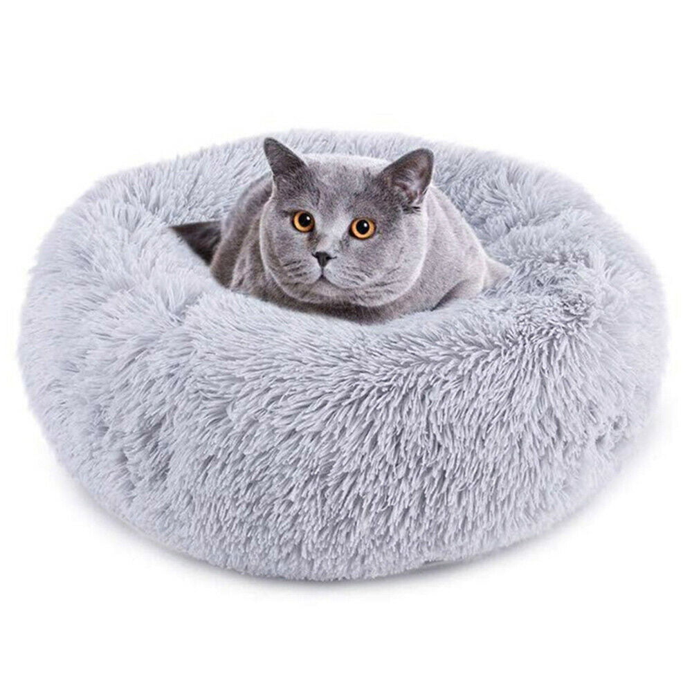 Marshmellow Cat Dog Round Bed Donut Cat Bed Calming Self Warming Cuddler Cat Bed Faux Fur Washable Bed for Cats 
