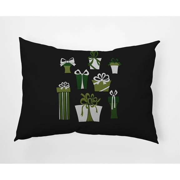 Simply Daisy, 14" x 20" Present Time Black Decorative Holiday Outdoor Pillow