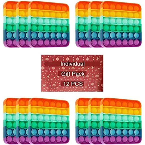 12 pack Andii Silicone Pop Its Fidget Toy | Bubble Popper Sensory Fidget Toy | Autism Anxiety OCD Special Needs Stress Reliever | Durable Washable Toy for 3+ Age Group (Rainbow Square)