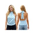 thumbnail image 2 of LMLYSoH Women's Summer Halter Tank Tops Dot Print Sleeveless Slim Fit Backless Cropped Vest for Party, 2 of 9
