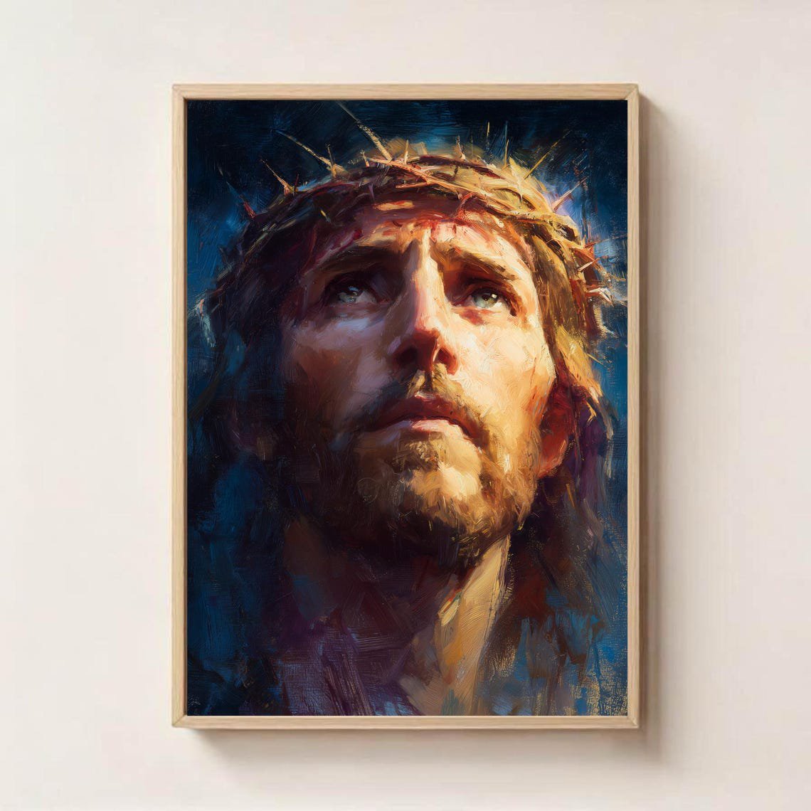 Jesus Portrait with Crown of Thorns Christian Art Poster Home Decor Unframed Paper Print
