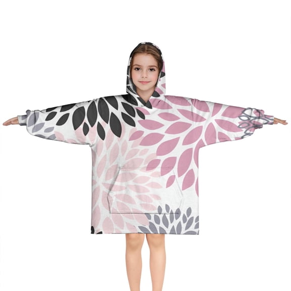 Pink Floral and Petal Pattern Blanket Hoodies for Kids 6-13YR Oversize Wearable Blanket Hoodies for Boys Girls Teens