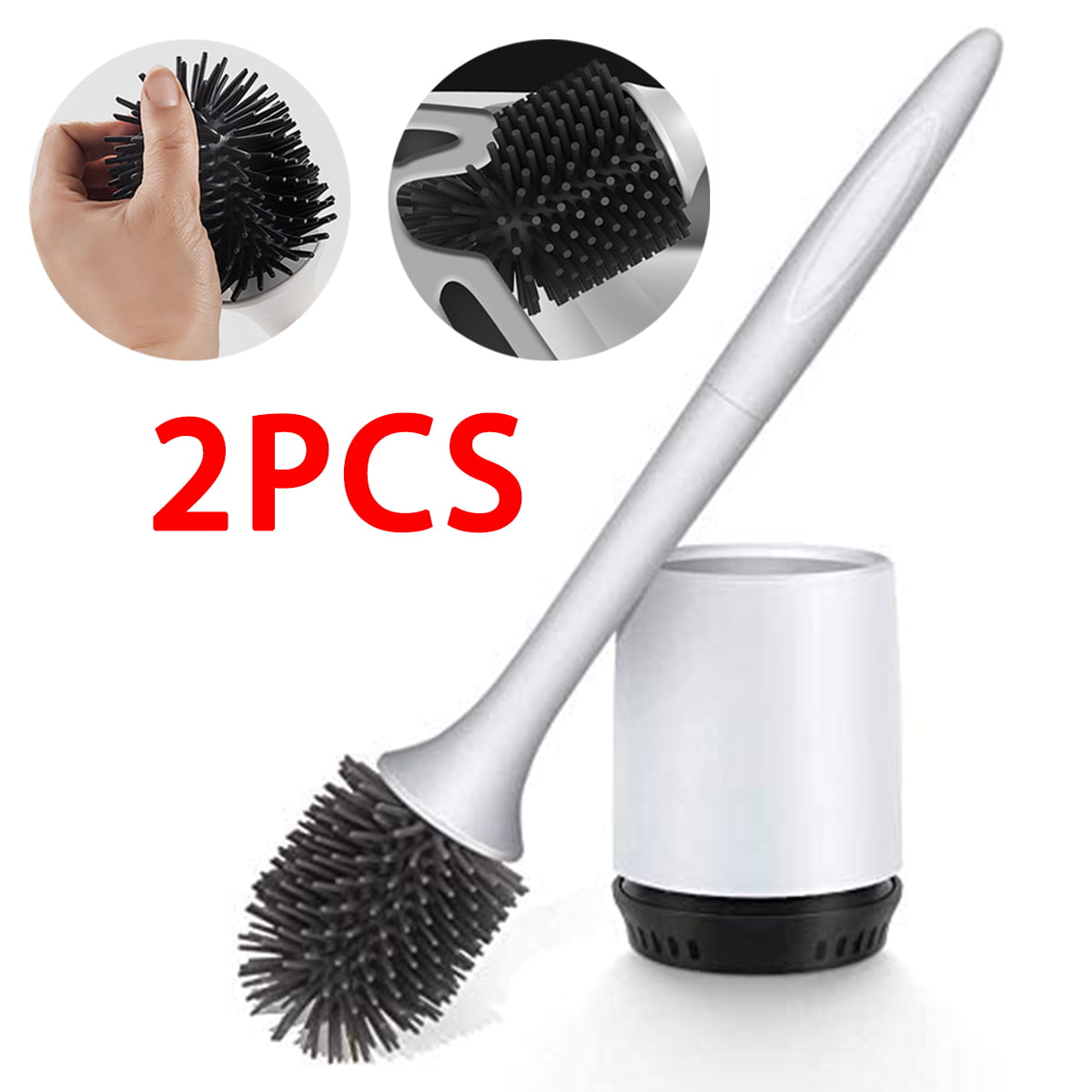 Wall Mounted Long Handle Toilet Brush Holder Set Bathroom Cleaning Tool Cleaner 