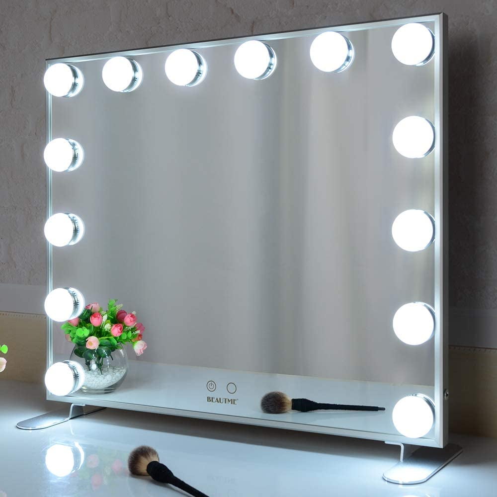 BEAUTME Vanity Hollywood Makeup Mirror with Touch Control Design Lights, Tabletop or Wall Mounted Mirrors, Silver