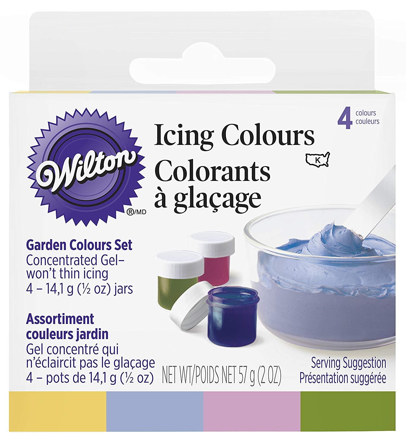 Wilton Food Color Icing Garden Tone Colors. Four 1/2 oz. Jars
