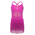 thumbnail image 6 of iiniim Girls Sparkly Rhinestone Tassel Dress Latin Jazz Ballroom Salsa Dance Leotard Fringe Skirted Hot Pink 14, 6 of 7