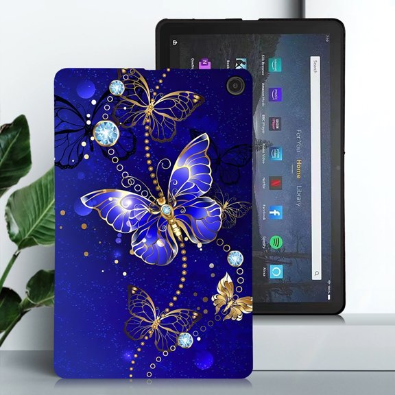 Back Case for Amazon Fire Max 11 13th Generation 2023, Soft TPU Material, Luxury Pattern Ultra Slim Lightweight Heat Dissipation Drop Protective Tablet Case with Stylus Holder - Blue Butterfly