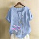 thumbnail image 1 of TaTaai Casual Printed Button Blouse, Women's Short Sleeve Linen Feel T-Shirt, Comfortable Top for All Seasons Gift, 1 of 4