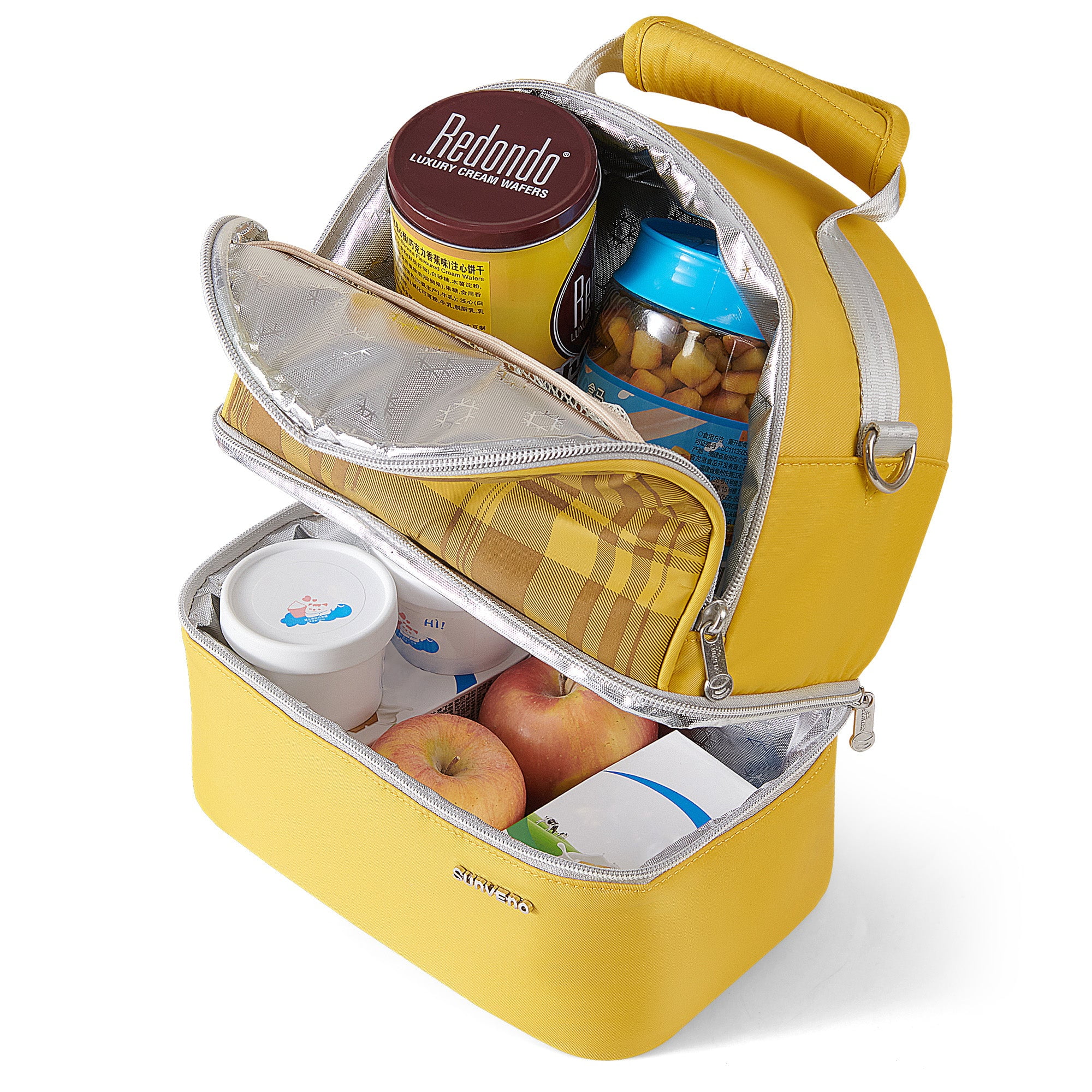 Sunveno Insulated Lunch Box Double Deck Cooler Bag, Yellow
