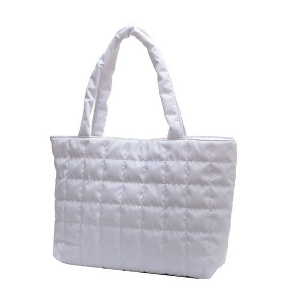 Yucurem Autumn Winter Ladies Quilted Rhombus Shoulder Bag,  Large Solid Top-handle Bag for Shopping Commuting (White)