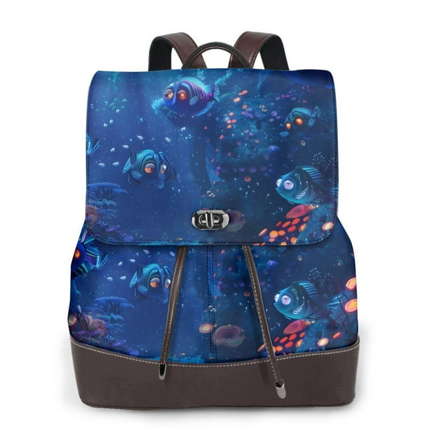 Fotbe Deep Sea Glowing Fishes Mochila Bolso con Estampado para Mujer, Mochila Antirrobo de Nylon Impermeable, Bolsa Ligera de Hombro