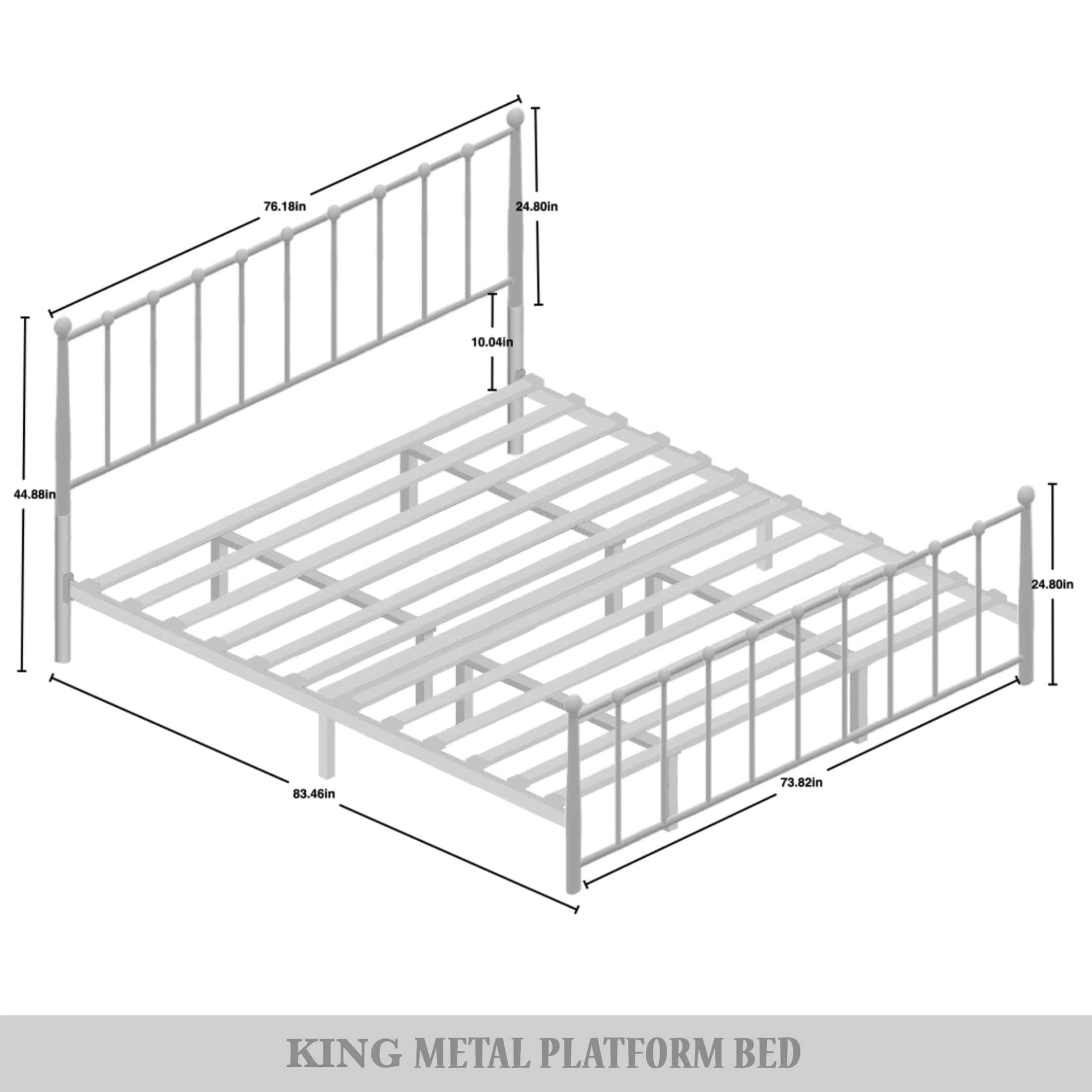 Castle Place Metal Platform Bed, King, White, Classic