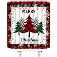 thumbnail image 2 of Merry Christmas Shower Curtain Buffalo Check Christmas Tree Snowflake Farmhouse Red Black Plaid Winter Xmas Holiday Happy New Year Home Fabric Bathroom Curtain Set with Hooks(70" WX70 H), 2 of 3