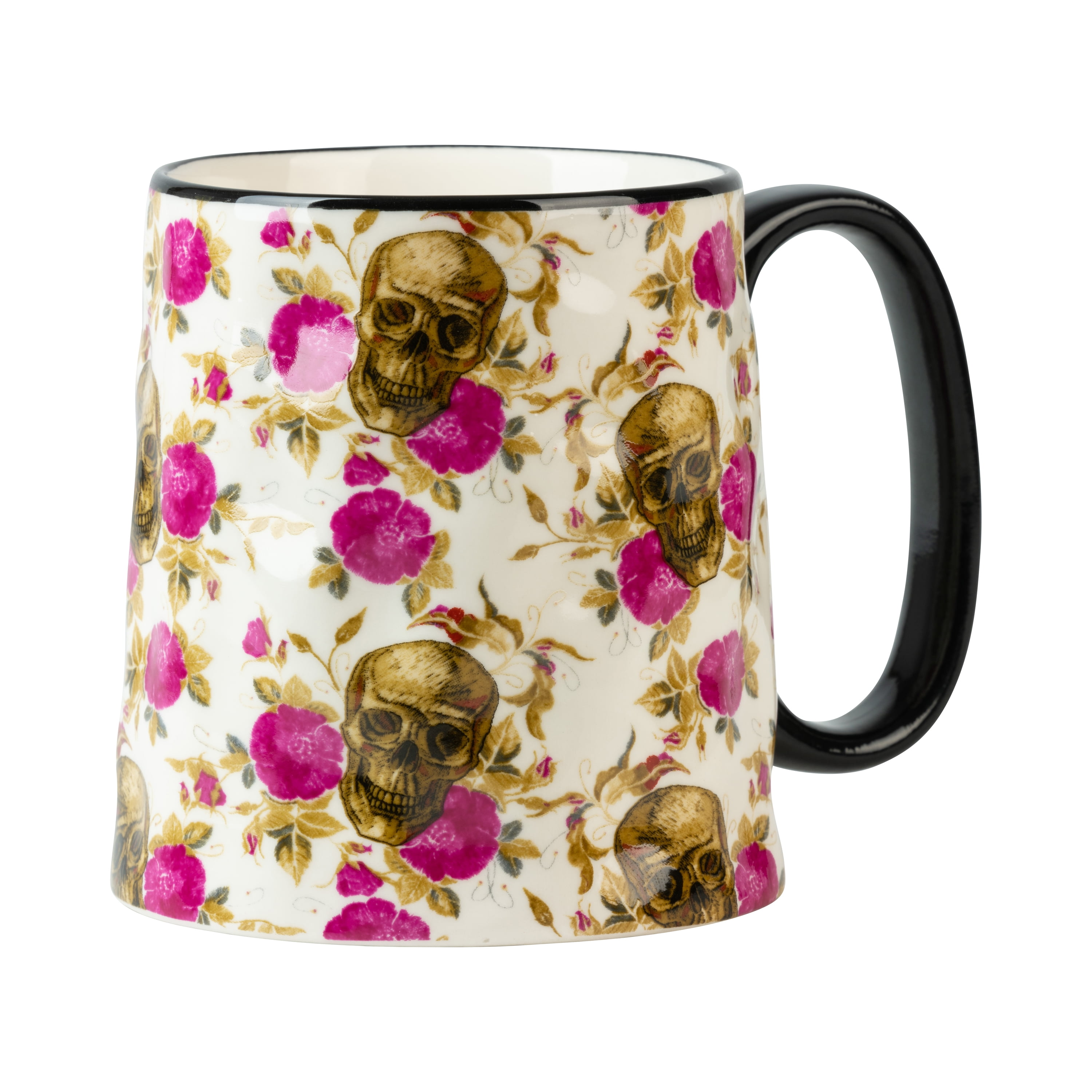 10 Strawberry Street Bella Skull And Roses 14 fl oz Ceramic Mug, Set of 4