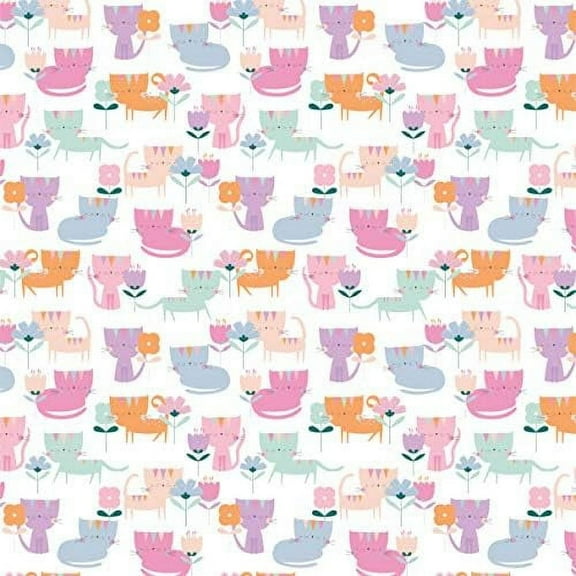 Camelot Fabrics Looking Pawesome Neighborhood Cats White 100% Cotton Fabric sold by the yard