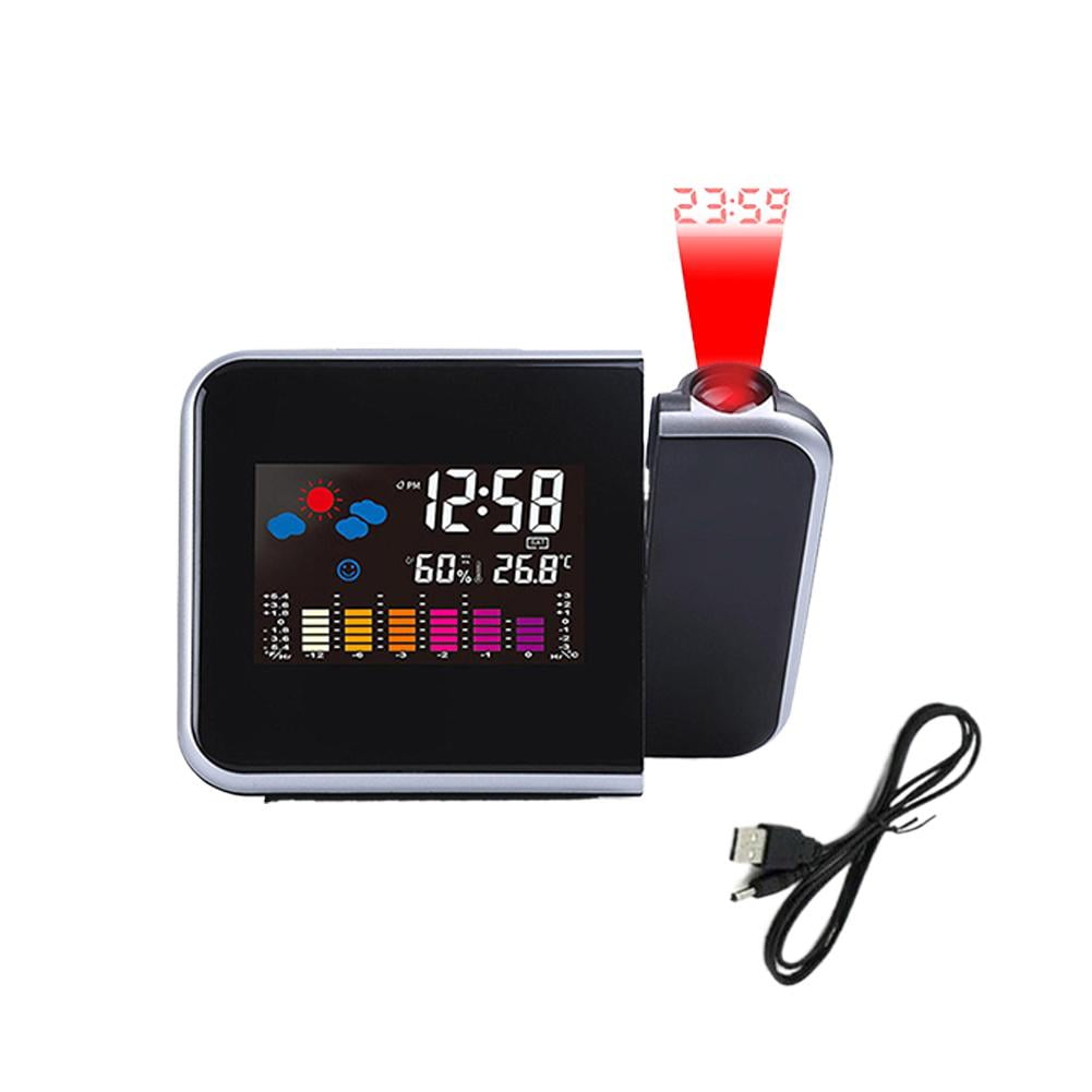Projection Alarm Clocks for Bedrooms, Atomic Led Digital Bedside Ceiling/wall Projector Alarm Clock With Time Week Temperature Humidity Display, Weather Station,Indoor Thermometer Hygrometer
