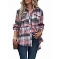 thumbnail image 2 of Women'S Plaid Shirts Long Sleeves Button Down Peplum Babydoll Jacket Oversized Casual Pocket Blouses Tops Pink XL, 2 of 10