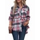 thumbnail image 2 of Camisas A Cuadros para Mujer, de Larga, con Botones, Estilo Babydoll, Peplum, Blusas Informales Extragrandes con Bolsillos Rosa S, 2 of 10