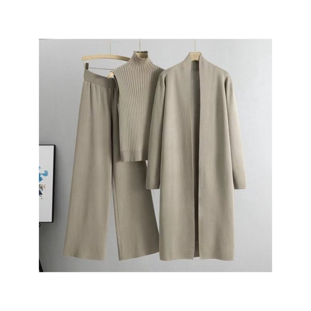 Cárdigan de 3 piezas para mujer, chándales, conjunto de pantalón tejido a la moda, suéter liso para mujer, traje Vintage a la moda 2024