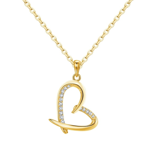 Ceaklev 925 Sterling Silver Open Heart Pendant Necklace for Women,Gold Plated CZ, Adjustable Chain 18" 2", Gift Box