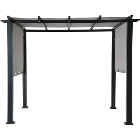 Hanover Outdoor Metal Pergola Outdoor Patio Shade Backyard Shade Tent BBQ Grill Gazebo with Adjustable Grey Canopy 8 x 10 Ft.
