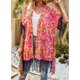 thumbnail image 2 of Camisa holgada de verano con empalme de borlas y cintura con estampado de manga corta para mujer, 2 of 6