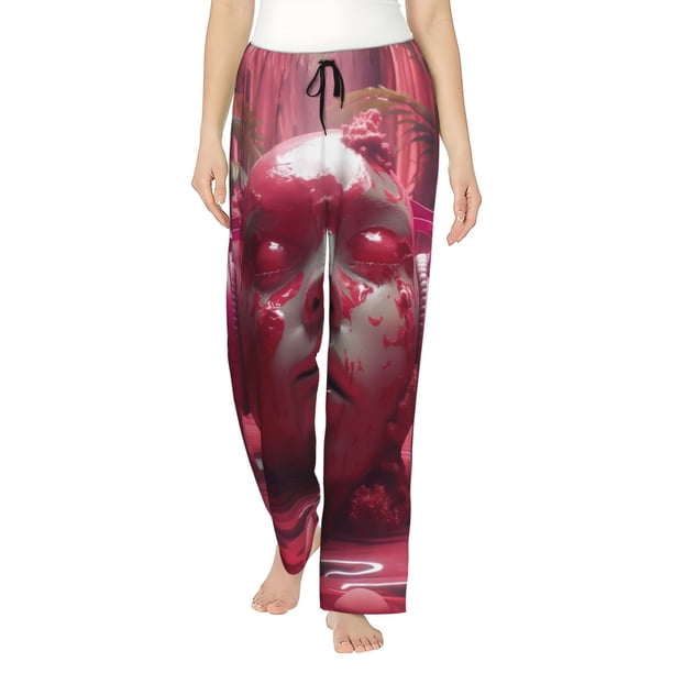 Balery Surreal Pink Headphones Pantalones de pijama para mujer, pijamas ultraligeros, pantalones de estar por casa-Large