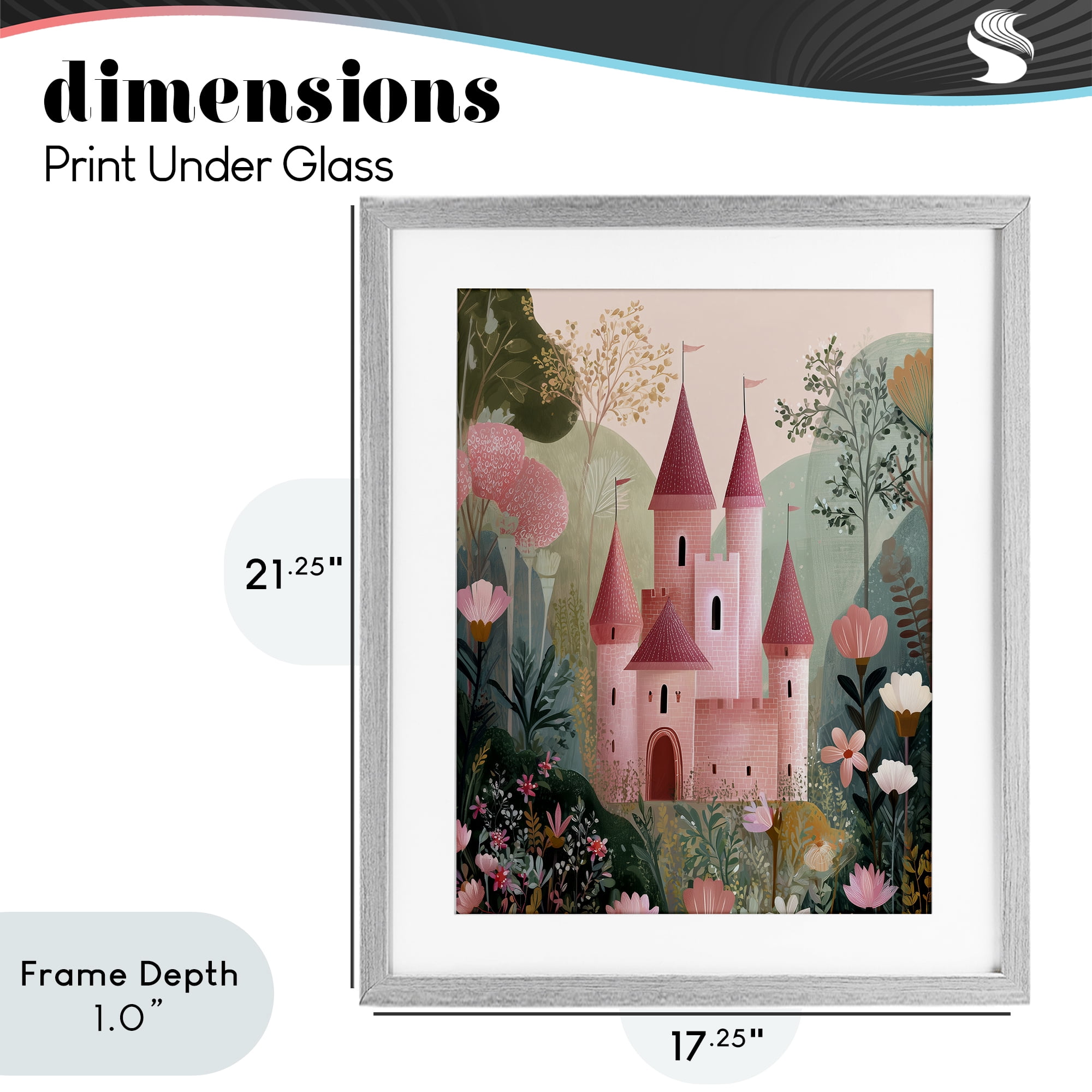 Stupell Industries Castle For A Princess Gray Framed Print Under Glass, design by Christine Simpson Art