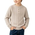 thumbnail image 2 of BLVB Toddler Boy Sweater Long Sleeve Crewneck Kids Knit Outfit Button Pullover Tops Fall Winter Clothes(Khaki,9-10Years), 2 of 9