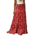 thumbnail image 3 of Women's Bohemian Floral Print Elastic Waist High Waist Tie Long Skirt Red L, 3 of 4