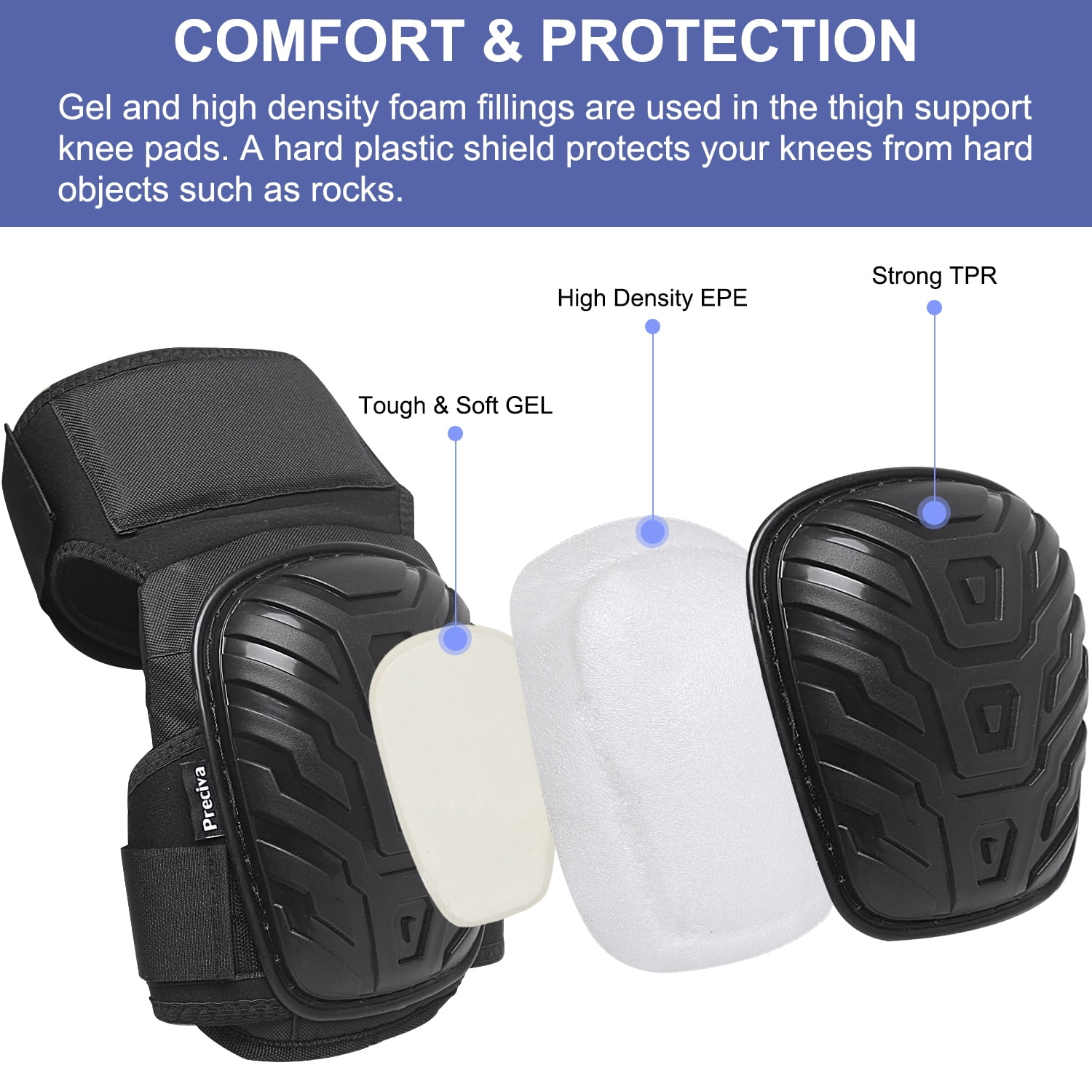 Cheyuez Knee Pads for Work,Professional Heavy Duty Work Knee Pads with Thick Foam Cushion and Extended Velcro Straps for Men Construction, Garden, Flooring