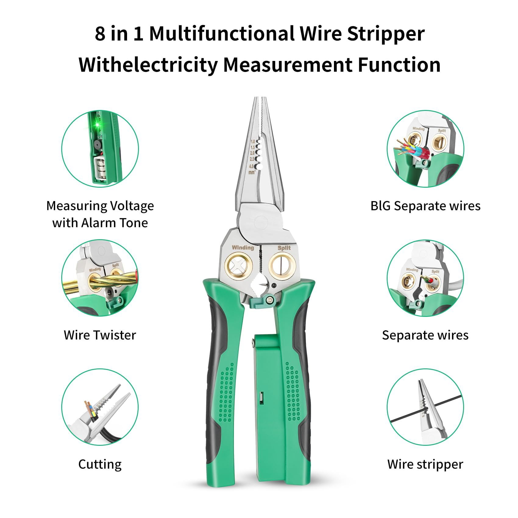 Yl-YANG 8 in 1 Wire Stripper with Voltage Tester, New Multi-function Electric Wire Stripping Tool for Cutting and Pulling Pliers, Electrician Repair Tool