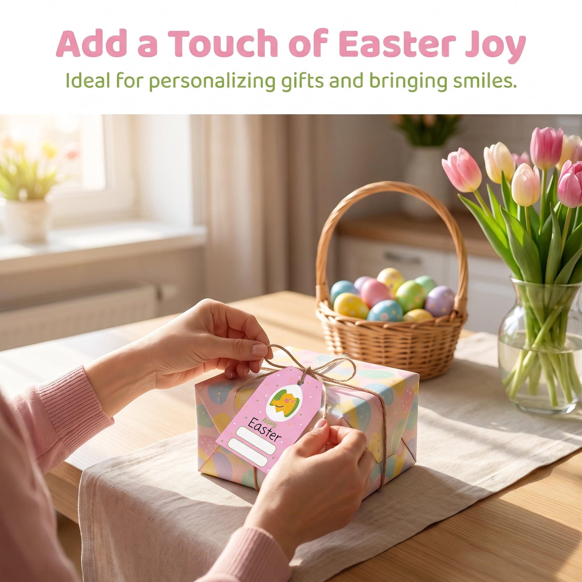 Unique Bargains 100Pcs Easter Gift Tags with Twine for Wrapping Chick Pattern 2" x 3.1"
