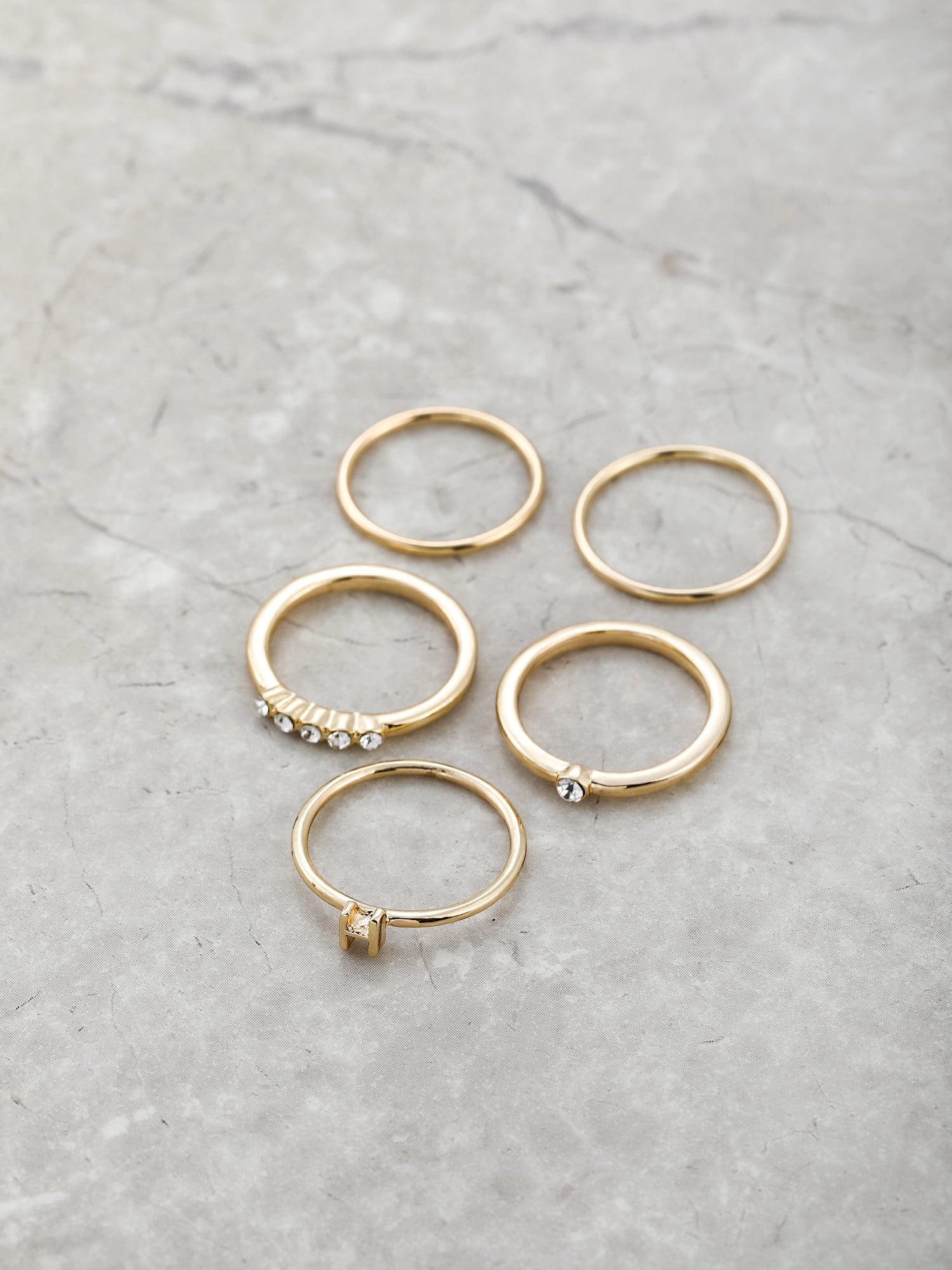Time and Tru Goldtone Initial Letter Ring Set, 5 Pieces, Sizes 7/8, Letter H