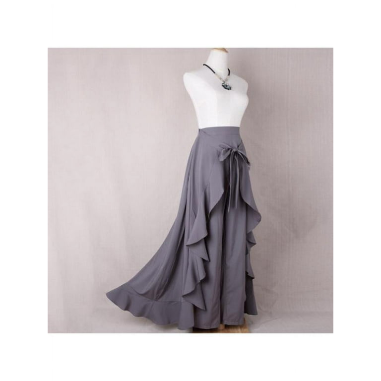 Women Casual Plain Tie-Waist Wrap Skirts Pants Chiffon