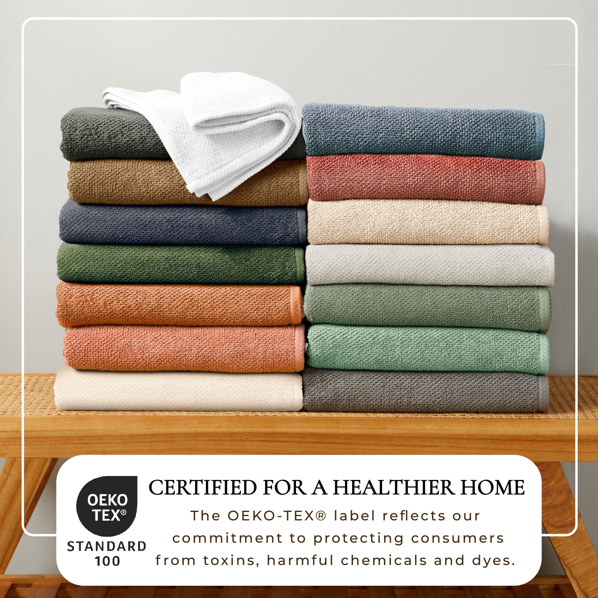 Great Bay Home Quick Dry Loop Textured 6-Pack Hand Towel Set, 26" x 16", Mineral Blue