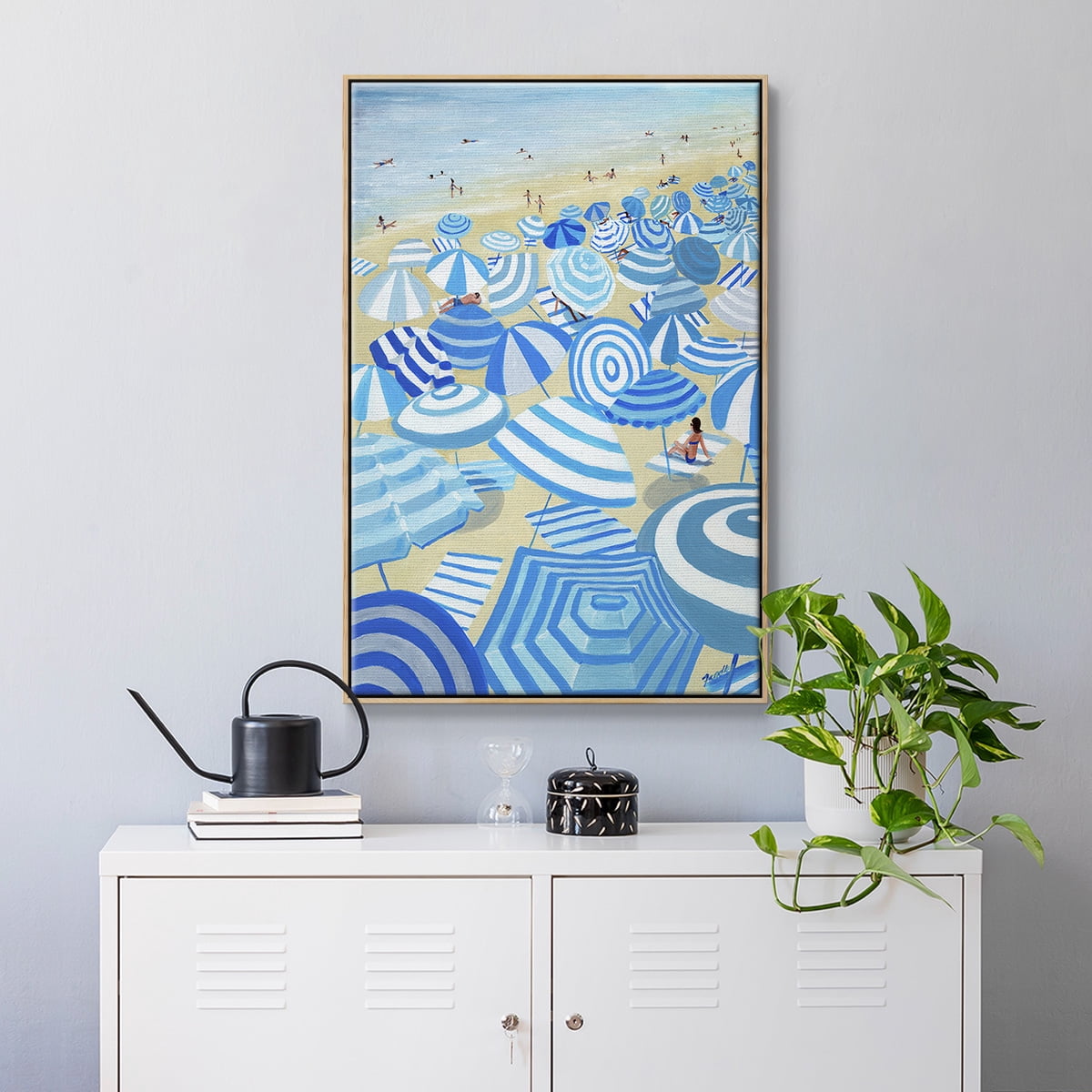 Sky Blue Beach Framed Premium Gallery Wrapped Canvas - Ready to Hang