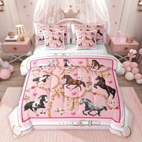 jejeloiu Western Cowgirl 7-Piece Twin Bedding Sets,Rustic Farmhouse Horse Bedding Comforter Set,Kawaii Pink Flower Sheet Sets For Girls,Luxury Bedroom Decor Reversible