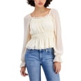 thumbnail image 1 of PLANET HEART Womens Ruched Peplum Blouse, ivory, Juniors, M, 1 of 1